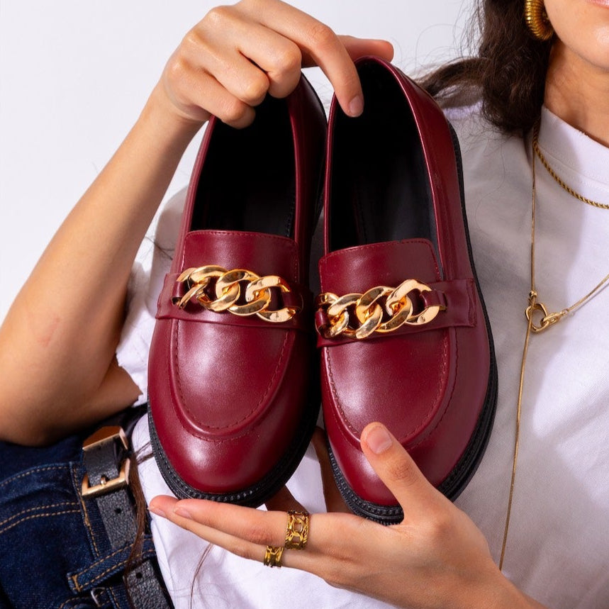 Chunky Chain Loafers-marron