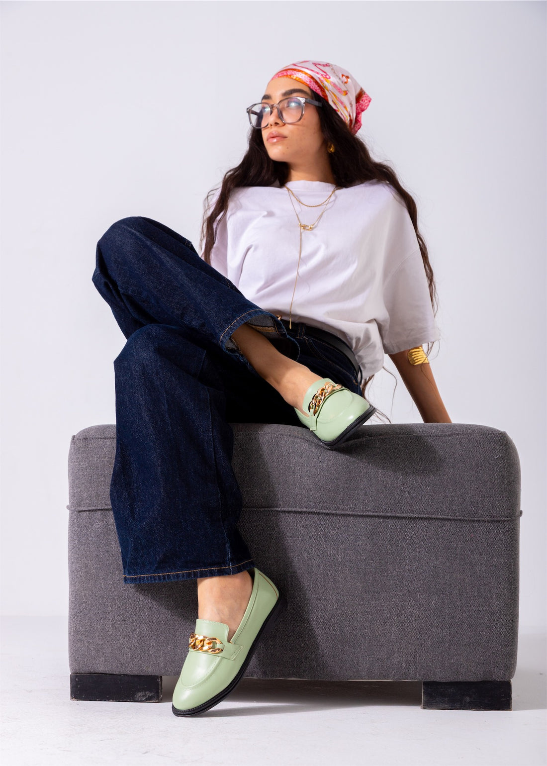Chunky Chain Loafers-mint green