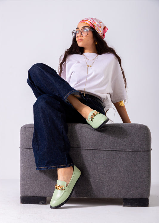 Chunky Chain Loafers-mint green