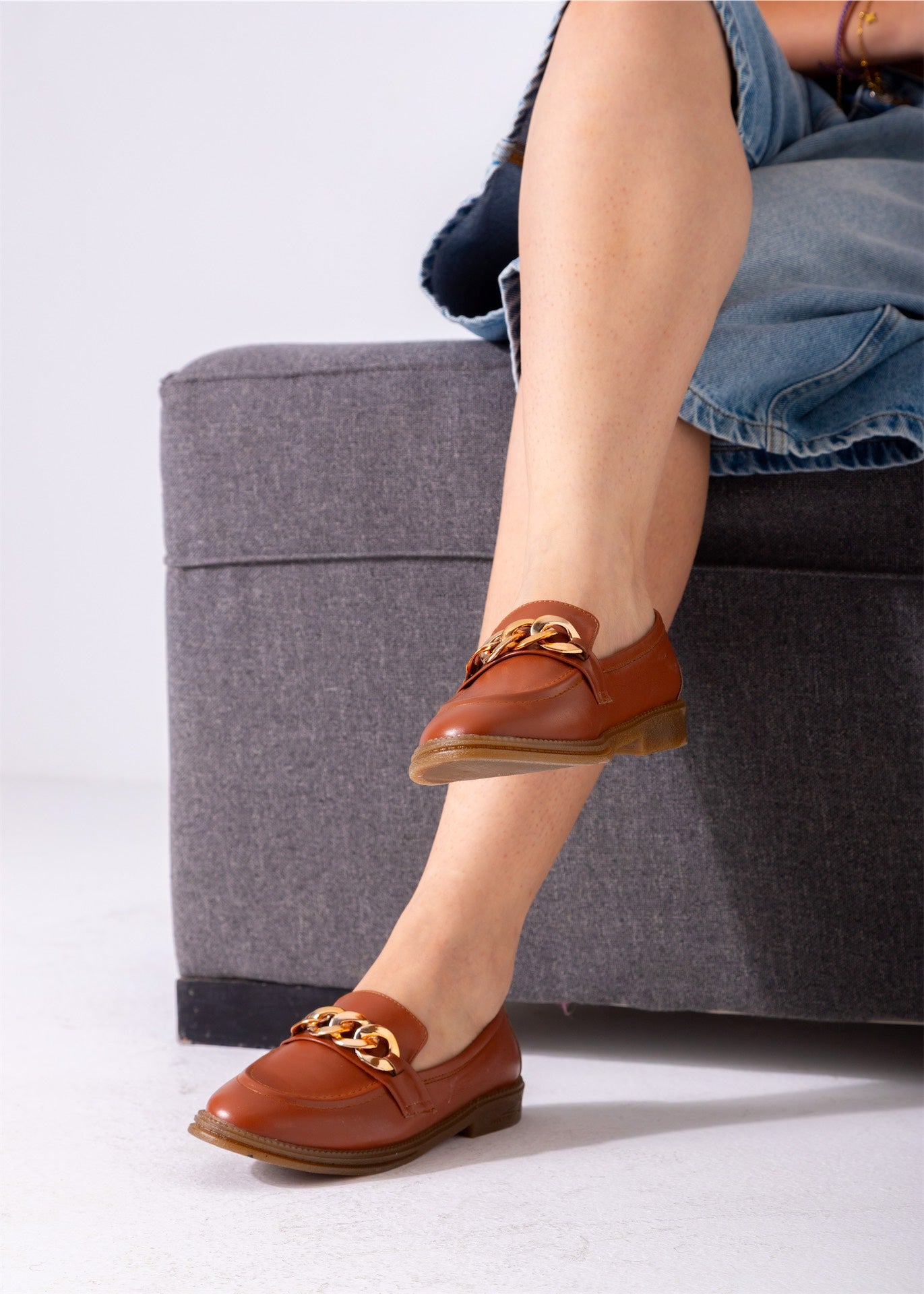 Chunky Chain Loafers-camel