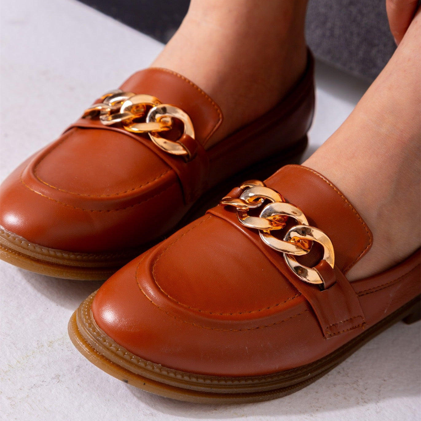 Chunky Chain Loafers-camel