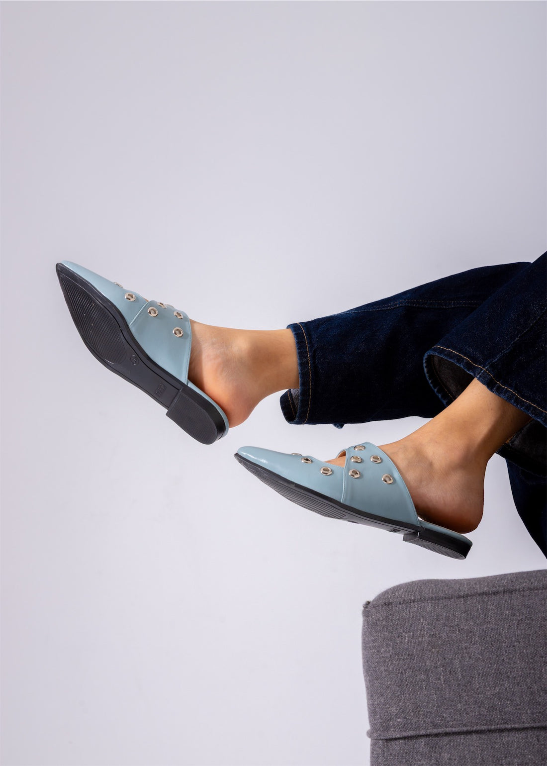 Studded Pointed Backless Mule-baby blue