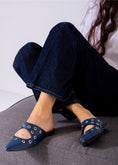 Load image into Gallery viewer, Studded Pointed Backless Mule-dark blue
