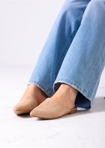 Pointed Toe Suede Mules-beige