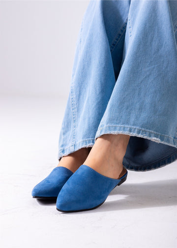 Pointed Toe Suede Mules-blue