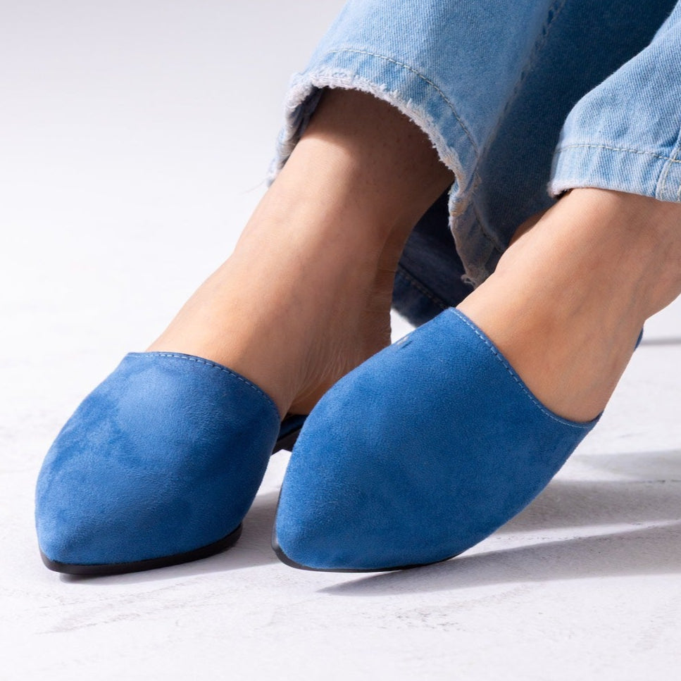 Pointed Toe Suede Mules-blue
