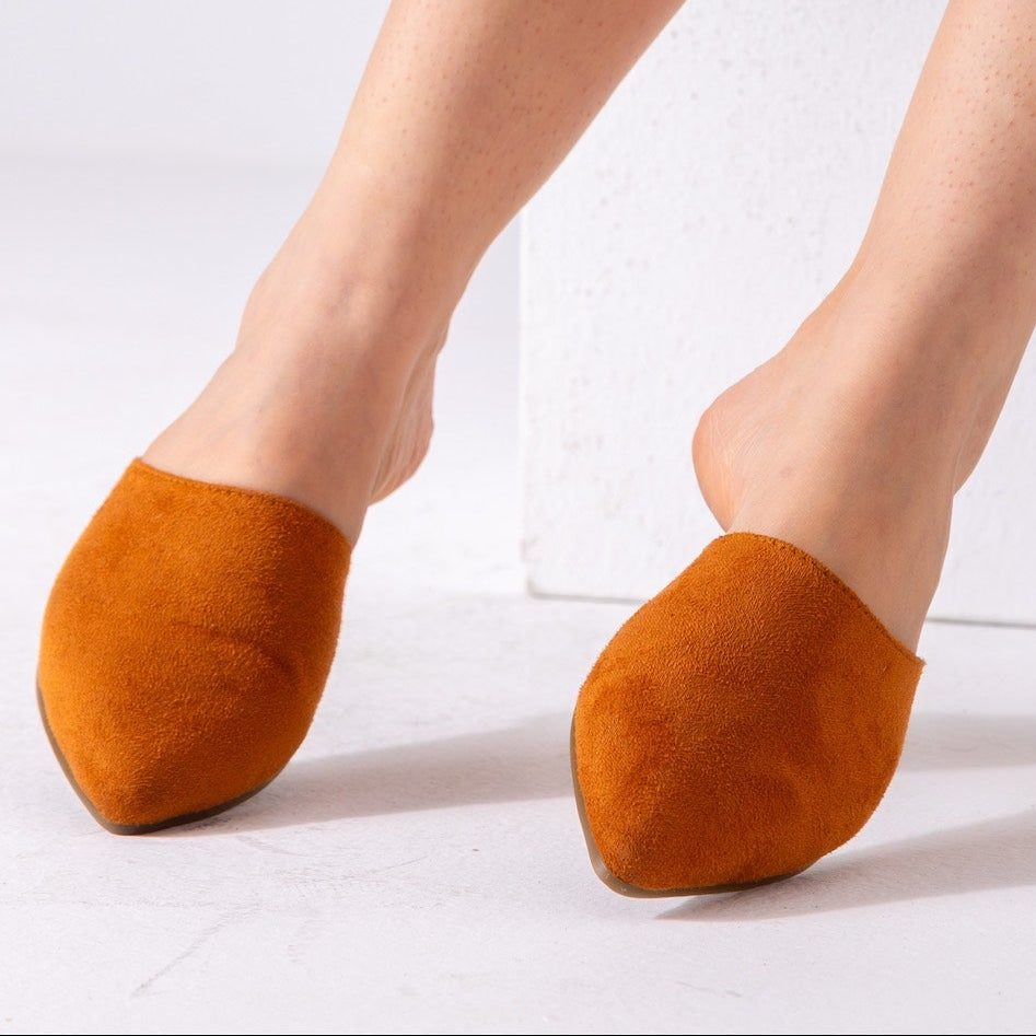 Pointed Toe Suede Mules-camel