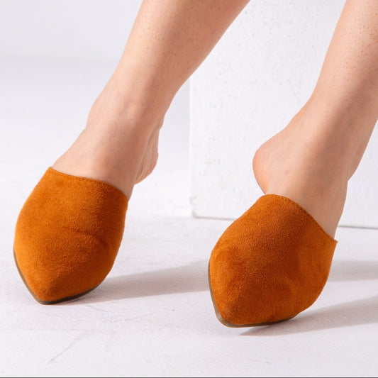 Pointed Toe Suede Mules-camel