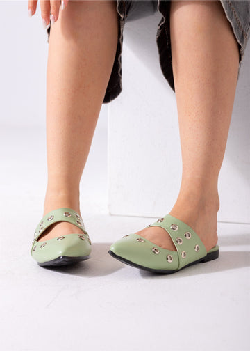 Studded Pointed Backless Mule-mint green
