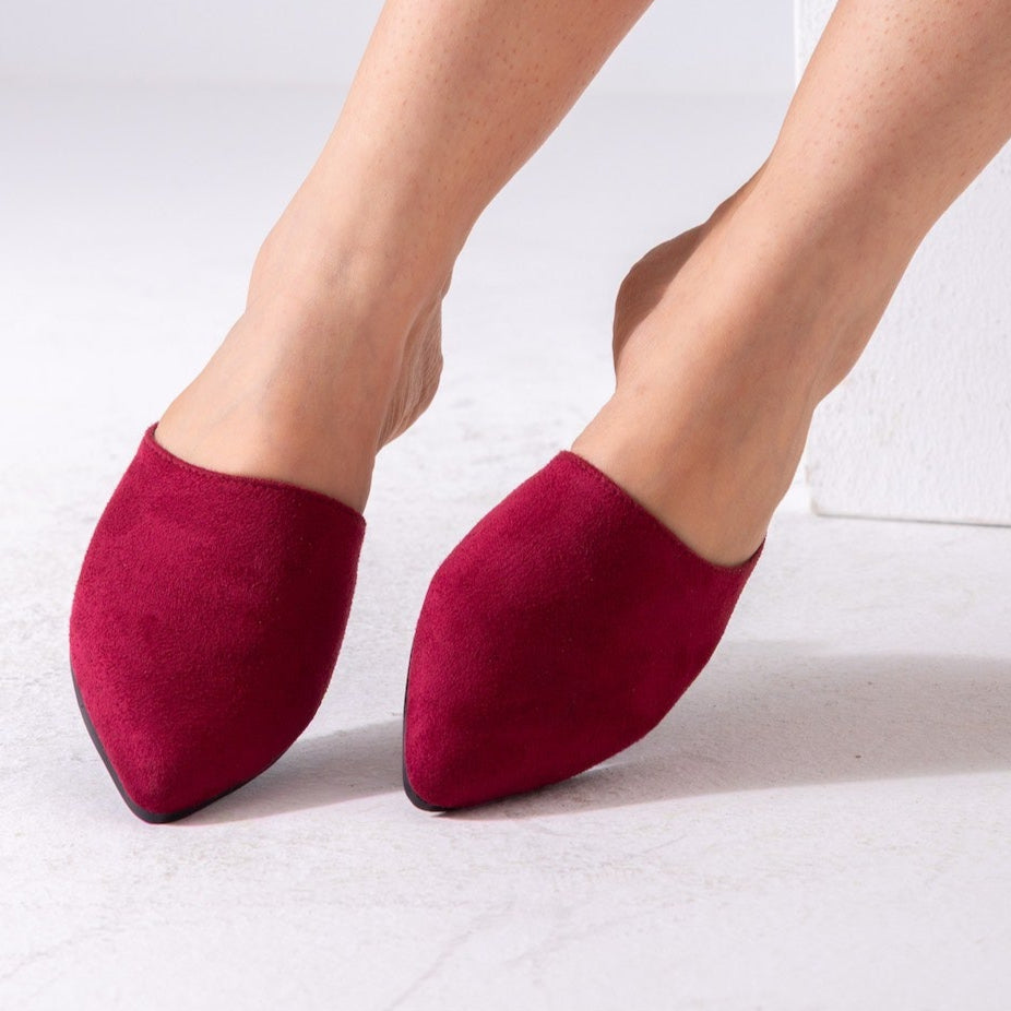 Pointed Toe Suede Mules-red