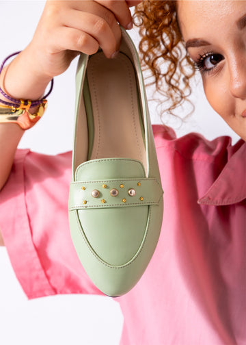 Pointed Stud Detail Flats-mint green