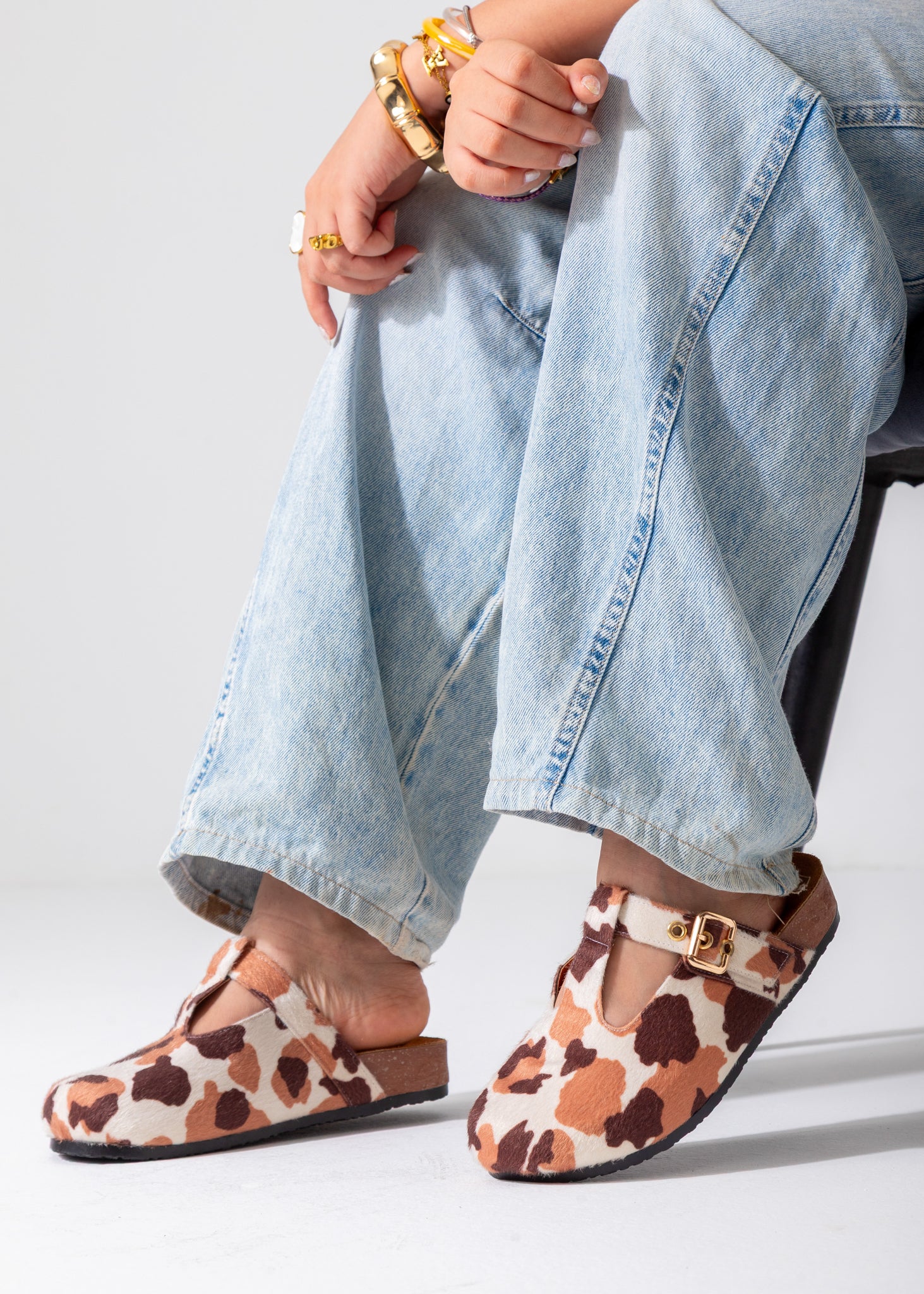 Animal Print Buckle Clogs-orange