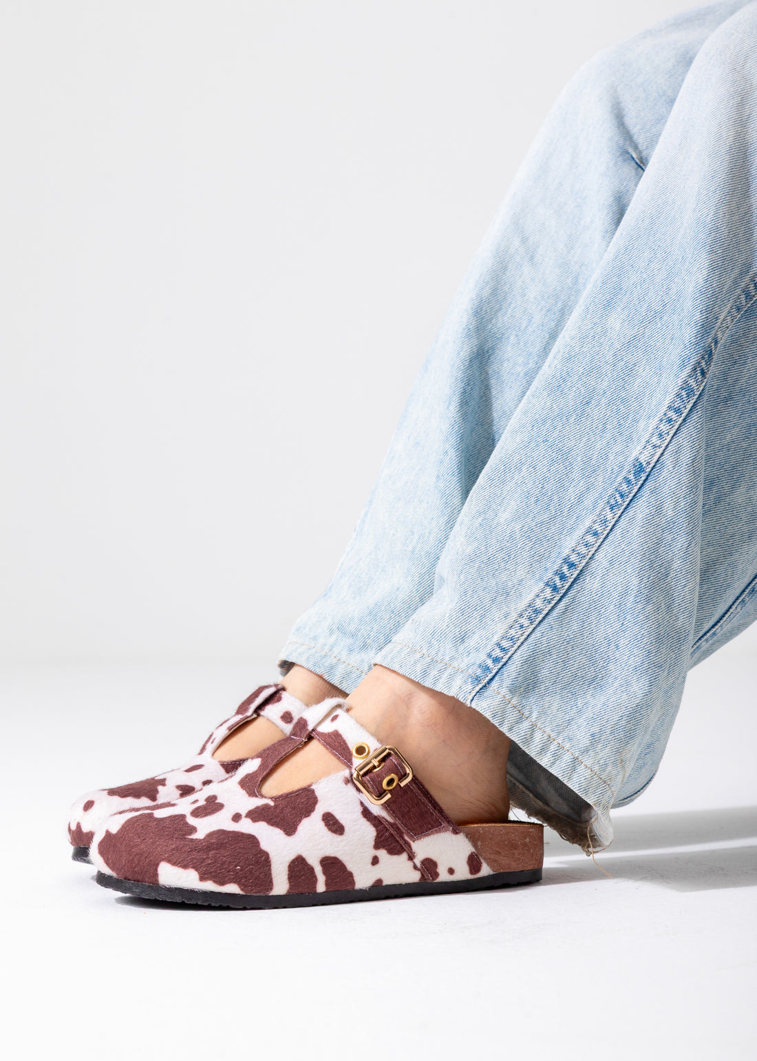 Animal Print Buckle Clogs-brown