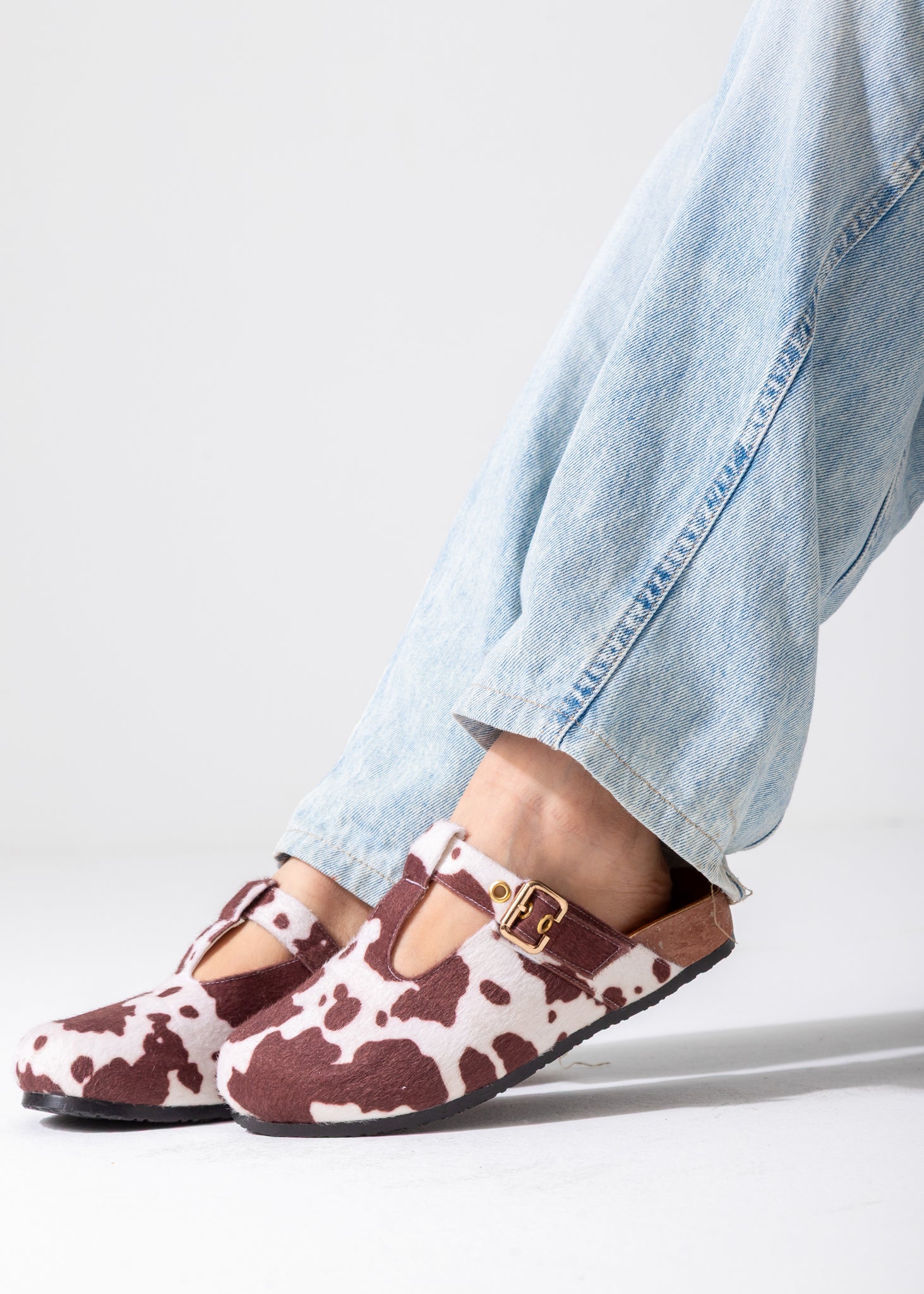 Animal Print Buckle Clogs-brown