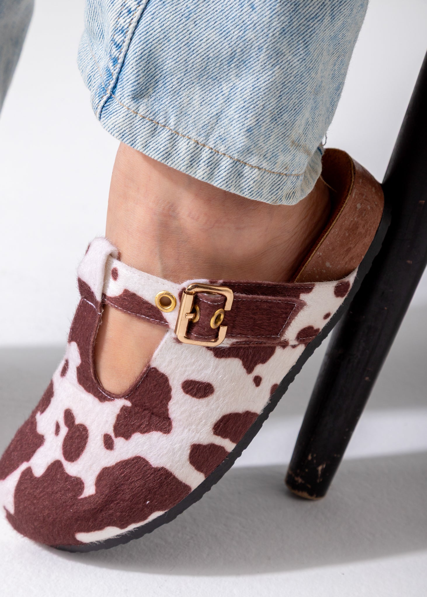 Animal Print Buckle Clogs-brown