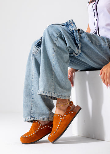Studded Suede Clog-camel