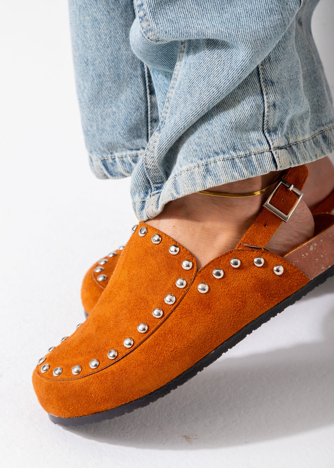 Studded Suede Clog-camel