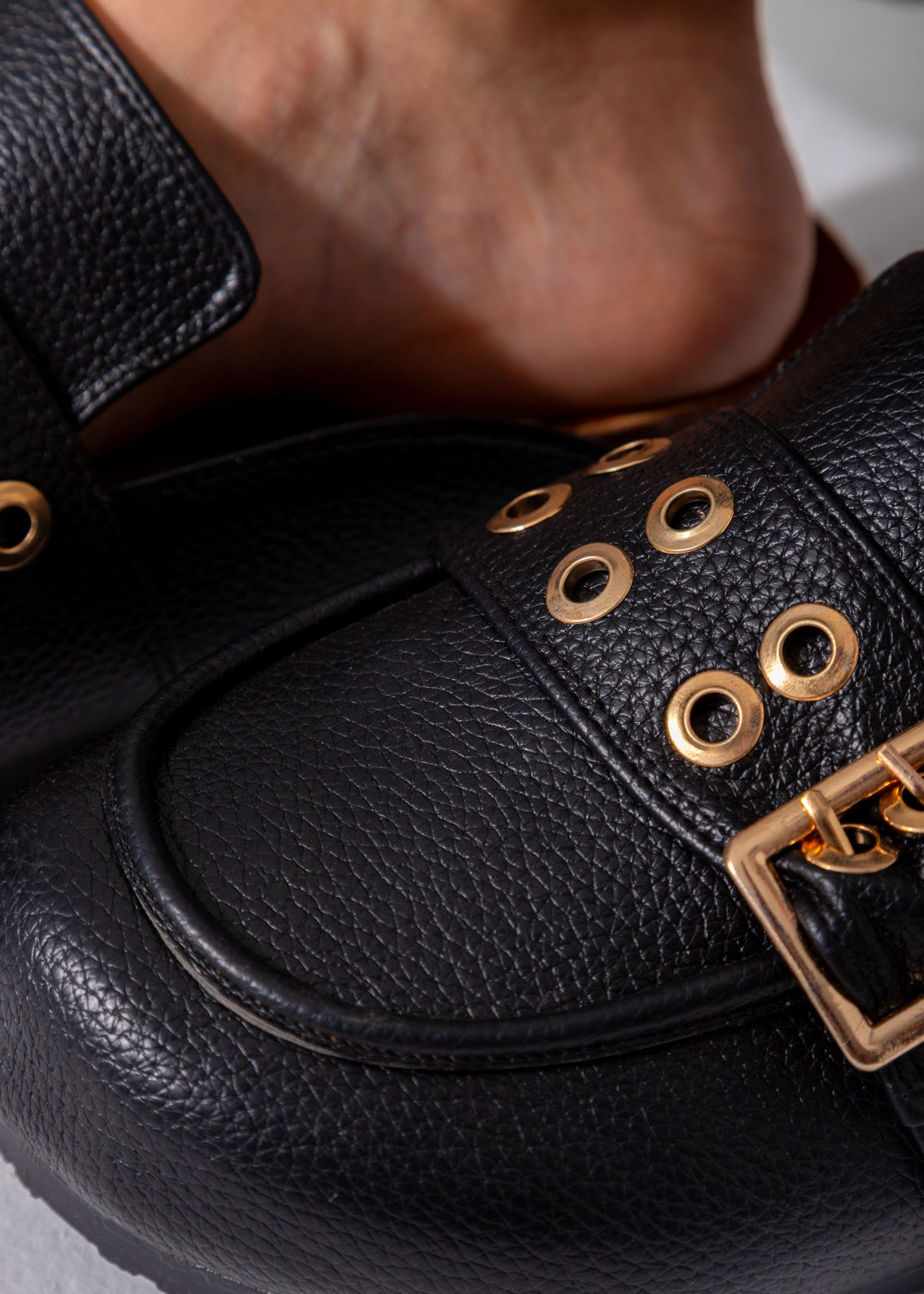 Metallic Studded Buckle Clogs-black