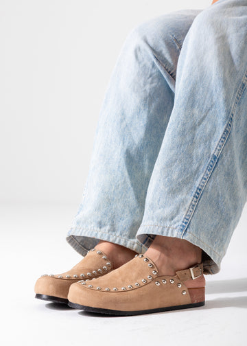 Studded Suede Clog-beige