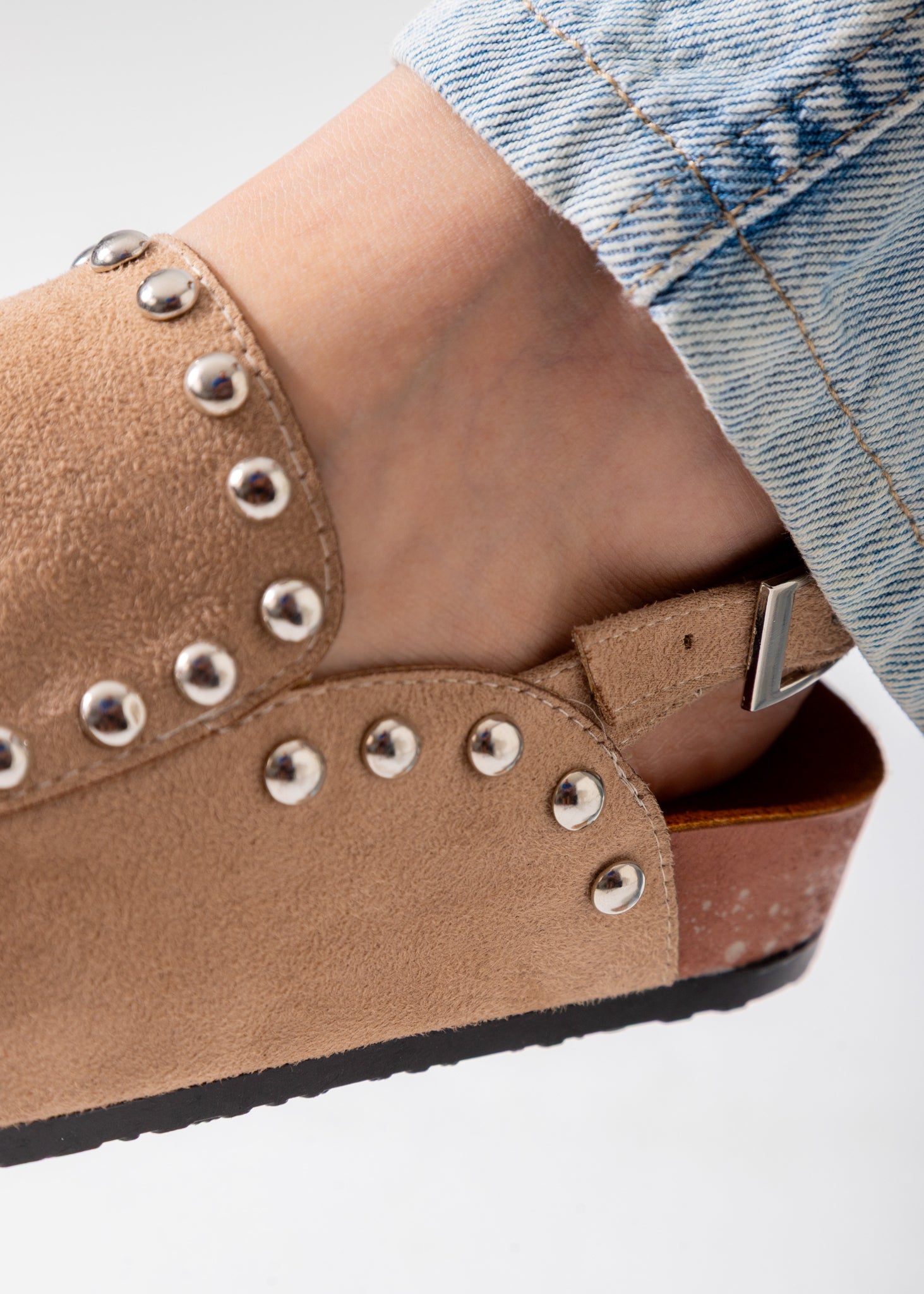 Studded Suede Clog-beige
