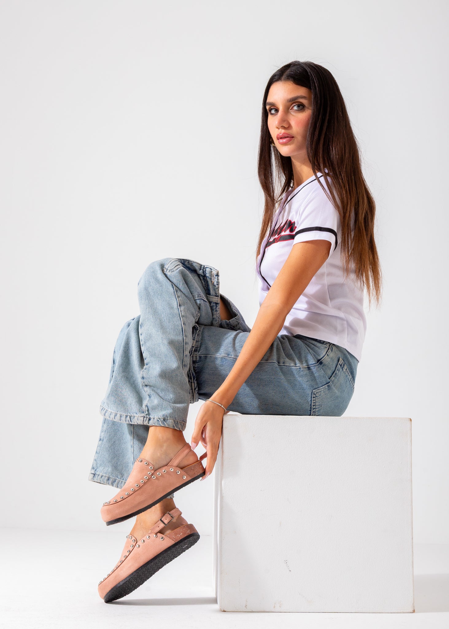 Studded Suede Clog-pink