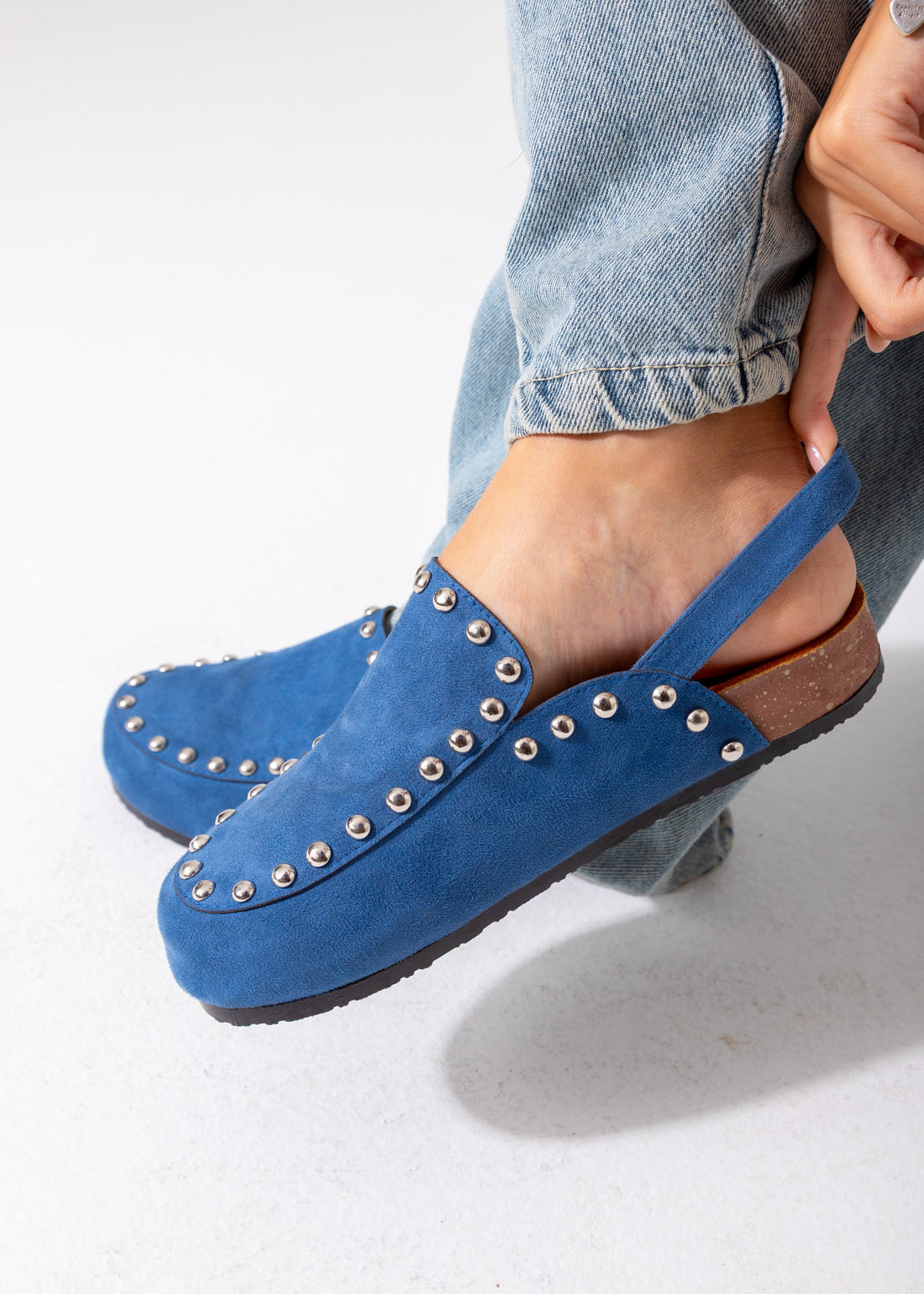 Studded Suede Clog-blue