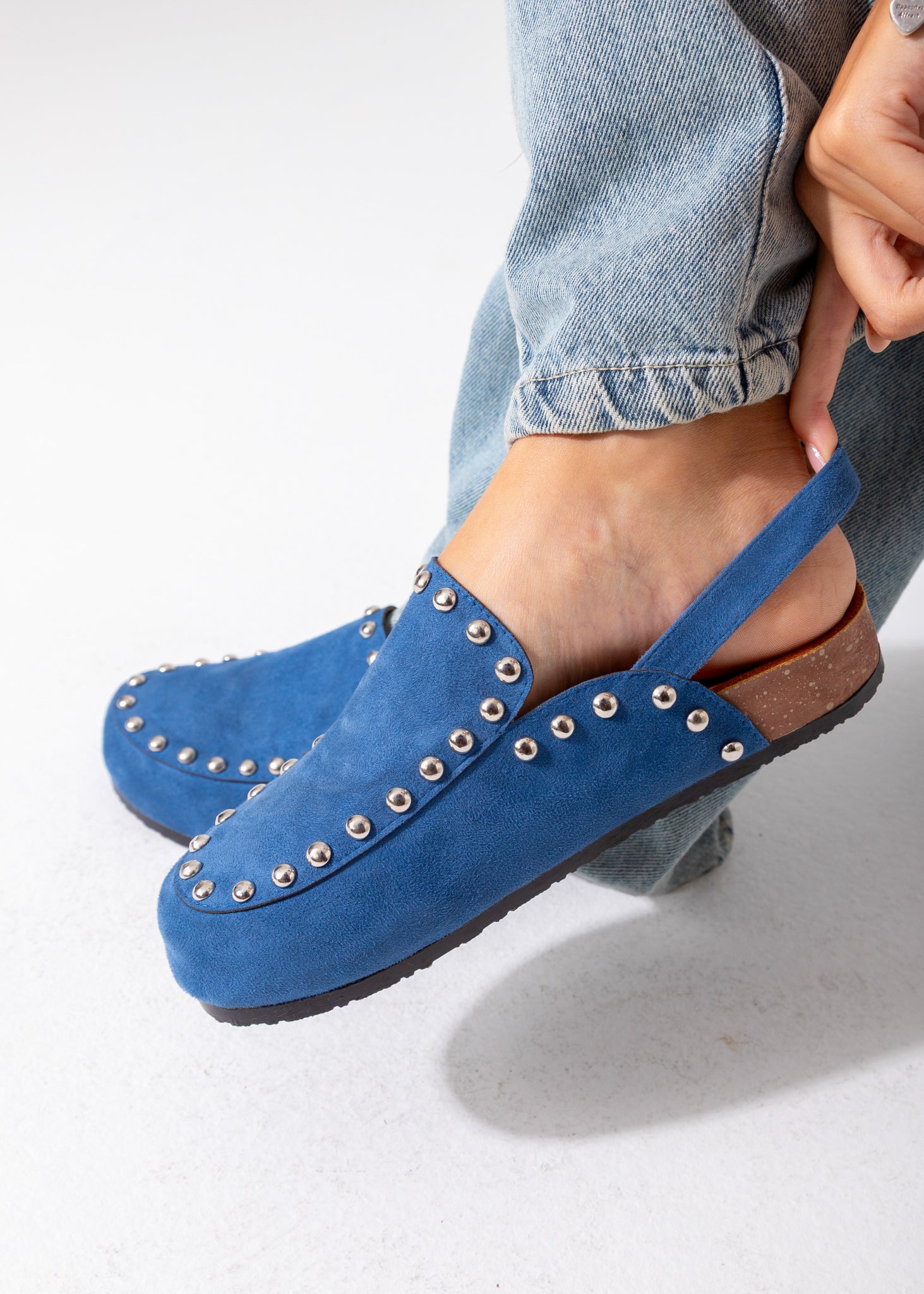 Studded Suede Clog-blue