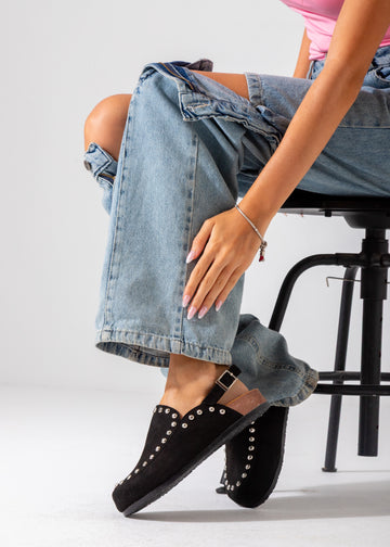 Studded Suede Clog-black