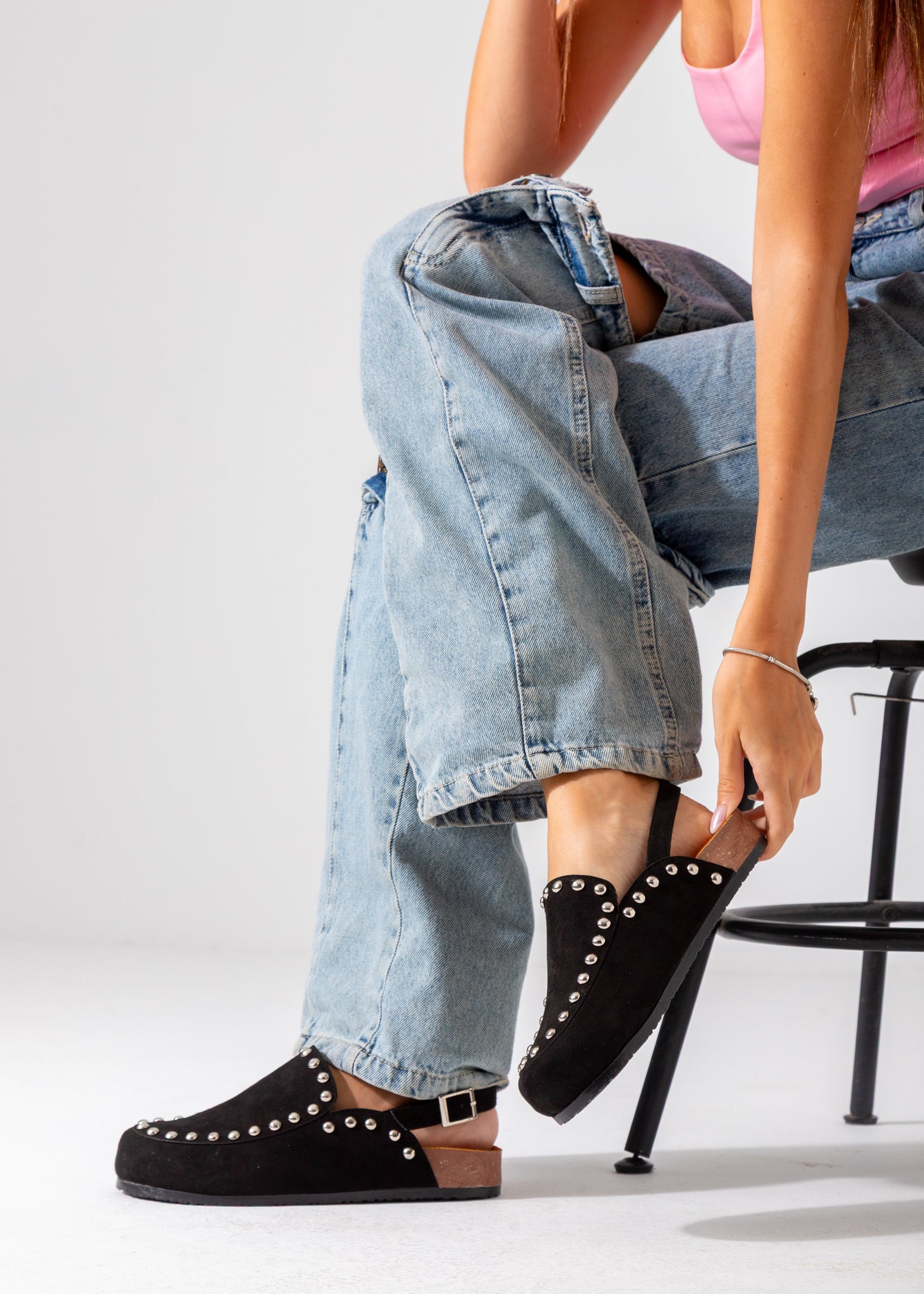 Studded Suede Clog-black