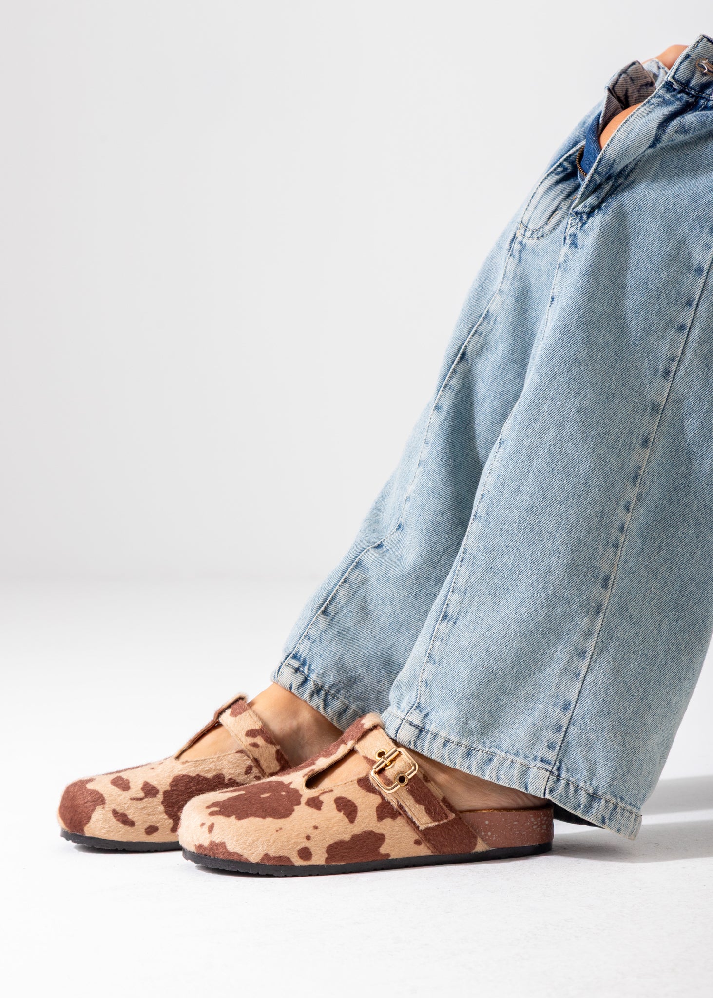 Animal Print Buckle Clogs-beige