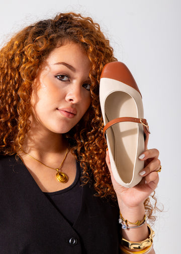 Two-Tone Strappy Flat-beige