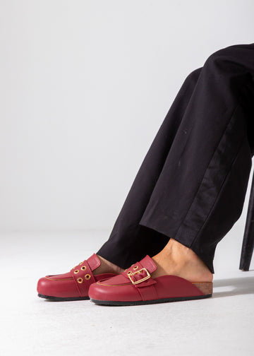 Metallic Studded Buckle Clogs-marron