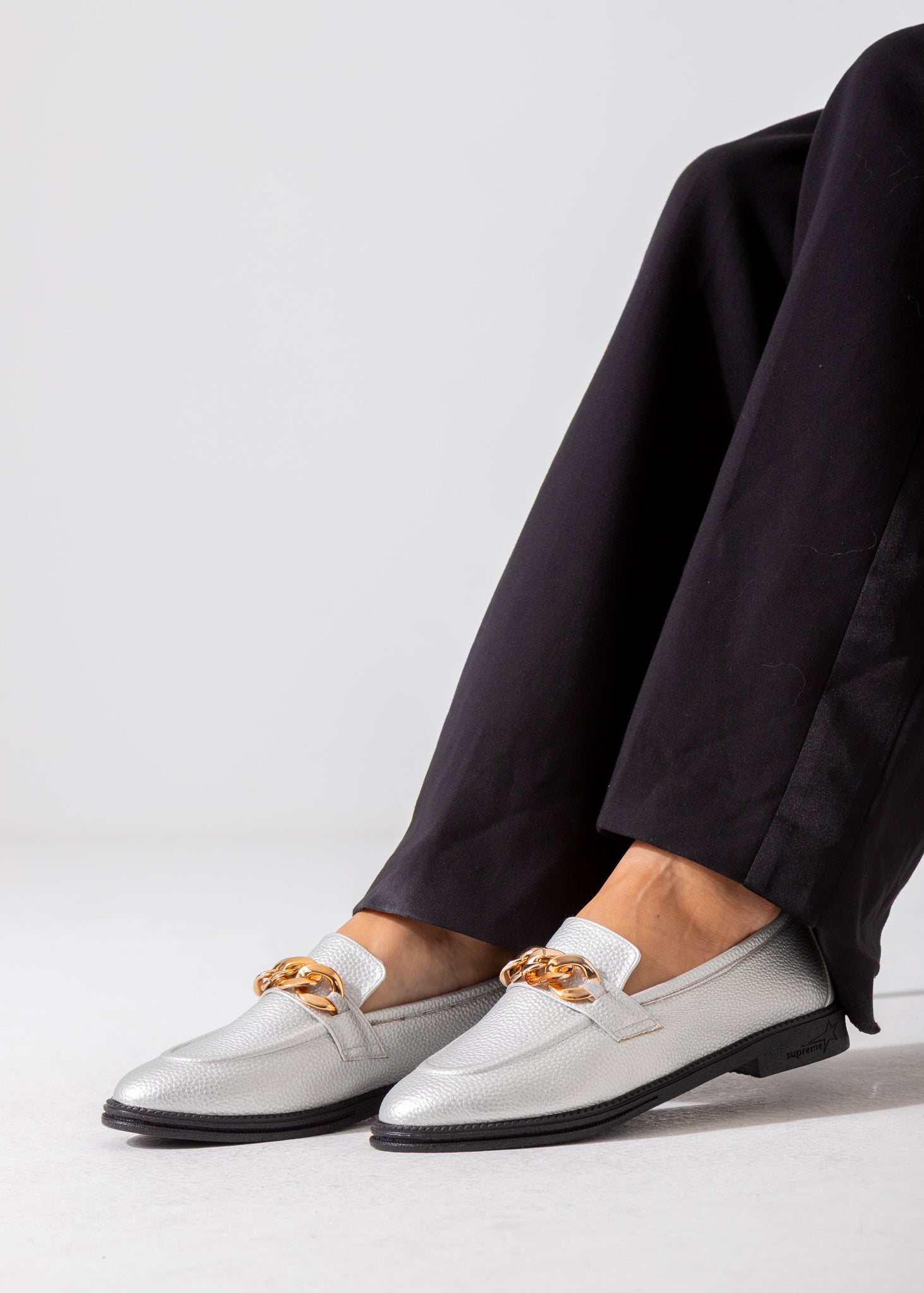 Grain-Textured Loafer-silver